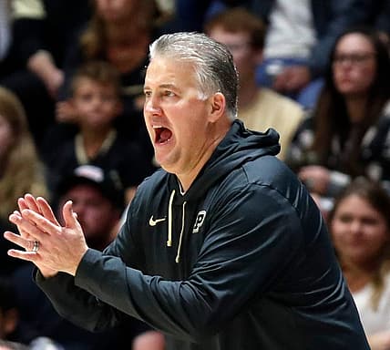 Purdue Boilermakers head coach Matt Painter yells down court during the NCAA men   s basketball exhibition game against the Truman State Bulldogs, Wednesday, Nov. 2, 2022, at Mackey Arena in West Lafayette, Ind.

Purduetrumanstatembb110222 Am28184