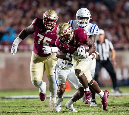The Duke Blue Devils lead the Florida State Seminoles 20-17 at the half on Saturday, Oct. 21, 2023.