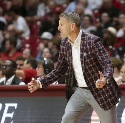 Nov 6, 2023; Tuscaloosa, Alabama, USA;  Alabama head coach Nate Oats coaches during the game against Morehead State in the game at Coleman Coliseum. Mandatory Credit: Gary Cosby Jr.-USA TODAY Sports
