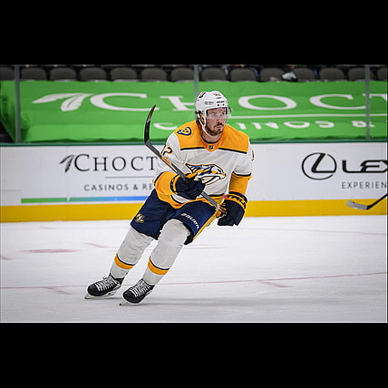 Jan 22, 2021; Dallas, Texas, USA; Nashville Predators center Ryan Johansen (92) in action during the game between the Dallas Stars and the Nashville Predators at the American Airlines Center. Mandatory Credit: Jerome Miron-USA TODAY Sports