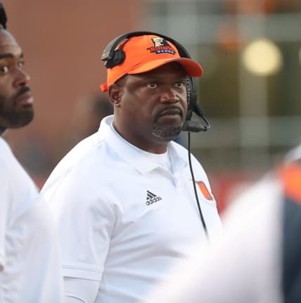Morgan State Bears head coach Tyrone Wheatley on the sidelines during action against the Bowling Green Falcons Thursday August 29, 2019 at Doyt L. Perry Stadium in Bowling Green, Ohio.

Bowling Green