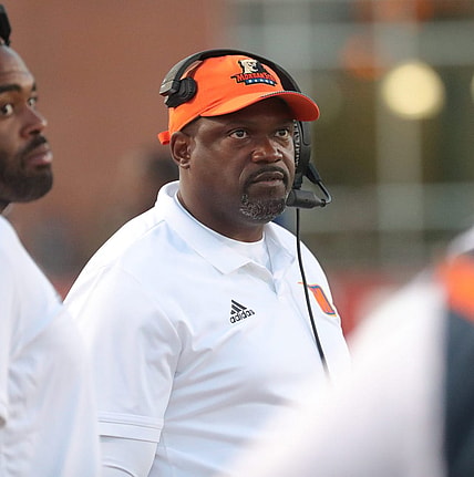 Morgan State Bears head coach Tyrone Wheatley on the sidelines during action against the Bowling Green Falcons Thursday August 29, 2019 at Doyt L. Perry Stadium in Bowling Green, Ohio.

Bowling Green