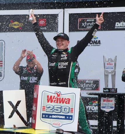 Justin Haley no. 11 celebrates in Victory Lane after winning the Wawa 250, Saturday August 28, 2021 at Daytona International Speedway.

Dtb Wawa 250 Vl 2