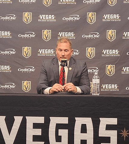 Vegas Golden Knights head coach Bruce Cassidy after 9/29/23 Preseason game. Credit VHN Chris Gawlik