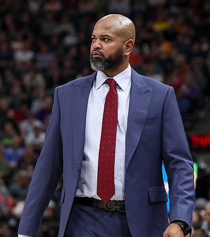 Nov 2, 2018; Salt Lake City, UT, USA; Memphis Grizzlies head coach JB Bickerstaff watches his team play against the Utah Jazz during the second quarter at Vivint Smart Home Arena. Mandatory Credit: Chris Nicoll-USA TODAY Sports