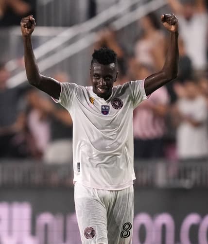 Sep 11, 2021; Fort Lauderdale, Florida, USA; Inter Miami CF midfielder Blaise Matuidi (8) celebrates after defeating the Columbus Crew at DRV PNK Stadium. Mandatory Credit: Jasen Vinlove-USA TODAY Sports