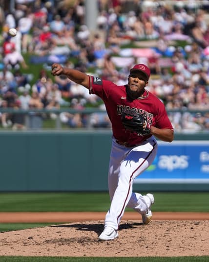 Arizona Diamondbacks pitcher Jeurys Familia (43) pitches during a Spring Training game between the Arizona Diamondbacks and the San Diego Padres at Salt River Fields on Saturday, March 4, 2023, in Scottsdale.

Uscp 7p6y9og6cnqwkt4014jq Original