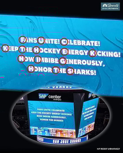 San Jose Sharks jumbotron disses Vegas Golden Knights (Photo- NBC Sports San Jose and San Jose Hockey Now)
