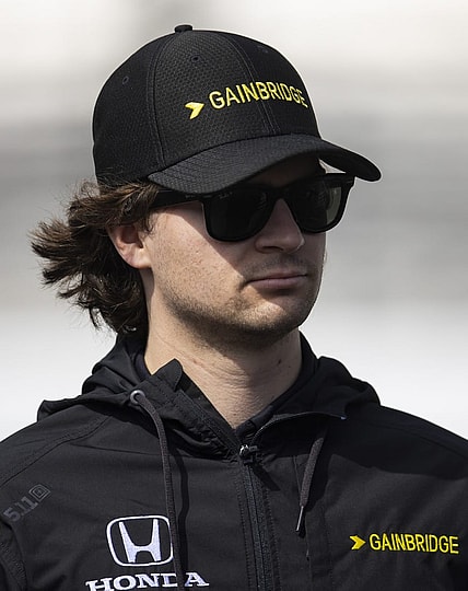 May 28, 2022; Indianapolis, Indiana, USA; IndyCar Series driver Colton Herta at the drivers meeting for the Indianapolis 500 at Indianapolis Motor Speedway. Mandatory Credit: Mark J. Rebilas-USA TODAY Sports