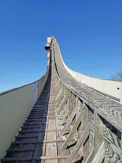 Steps lead up the side of the Copper Peak ski jump in Ironwood, Mich., October 7, 2021. Visitors can walk down the steps after taking in the views from the top of the jump in warm-weather months.

Mjs Copperpeak P8