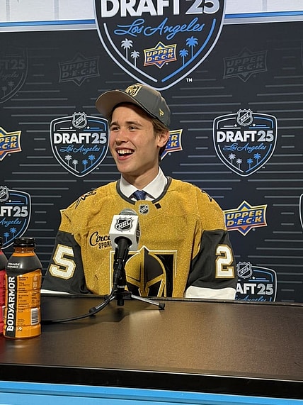 Vegas Golden Knights draft pick Jakob Ihs-Wozniak meets with the media 6/28/2025 (Photo/Screenshot- Vegas Golden Knights via Twitter)
