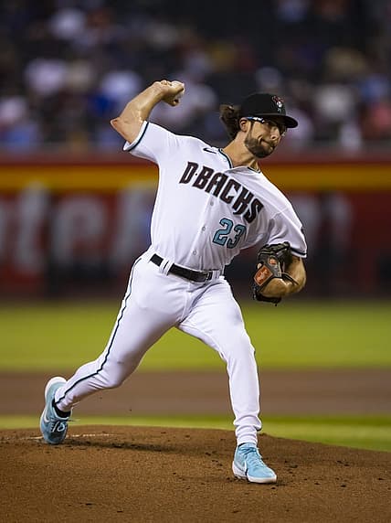 Aug 30, 2022; Phoenix, Arizona, USA; Arizona Diamondbacks pitcher Zac Gallen against the Philadelphia Phillies at Chase Field. Mandatory Credit: Mark J. Rebilas-USA TODAY Sports