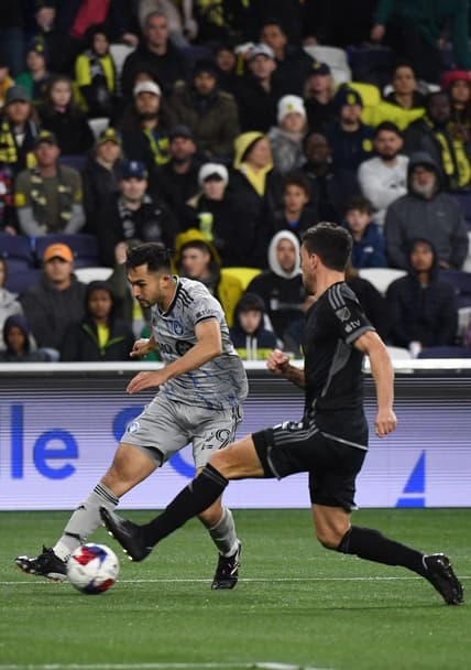 Mar 11, 2023; Nashville, Tennessee, USA; CF Montreal midfielder Mathieu Choiniere (29) in action against Nashville SC at Geodis Park. Mandatory Credit: Christopher Hanewinckel-USA TODAY Sports