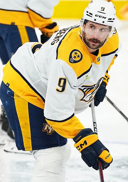 Dec 9, 2023; Toronto, Ontario, CAN; Nashville Predators left wing Filip Forsberg (9) skates against the Nashville Predators against the Toronto Maple Leafs during the warmup at Scotiabank Arena. Mandatory Credit: Nick Turchiaro-USA TODAY Sports