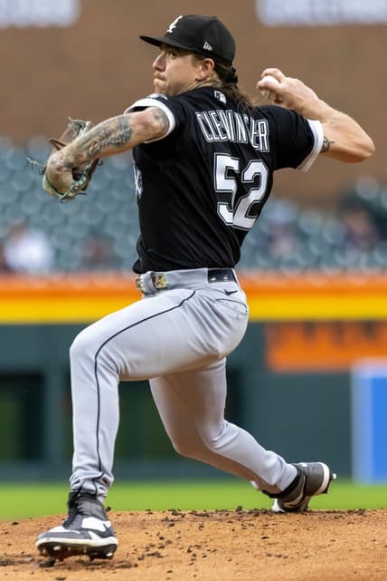Sep 8, 2023; Detroit, Michigan, USA; Chicago White Sox starting pitcher Mike Clevinger (52) delivers in the first inning against the Detroit Tigers at Comerica Park. Mandatory Credit: David Reginek-USA TODAY Sports
