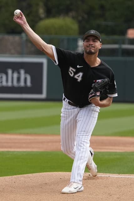 Mar 20, 2023; Phoenix, Arizona, USA; Chicago White Sox relief pitcher Franklin German (54) throws against the Arizona Diamondbacks in the first inning at Camelback Ranch-Glendale. Mandatory Credit: Rick Scuteri-USA TODAY Sports