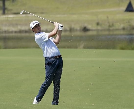 Jun 10, 2021; Ridgeland, South Carolina, USA; J.T. Poston hits on the sixth fairway during the first round of the Palmetto Championship at Congaree golf tournament. Mandatory Credit: David Yeazell-USA TODAY Sports