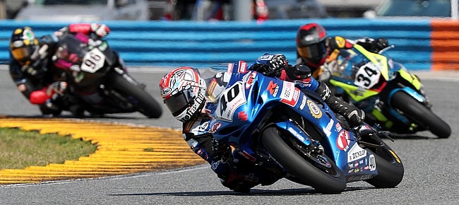 Sean Dylan Kelly no. 40 on a GSXR 600 works the west horseshoe ahead of Michael Barns no. 34 on a R6 600 and Brandon Paasch no. 96 0n a R6 600 during the Daytona 200, Saturday March 13, 2021 at Daytona International Speedway.

Dtb Daytona 200 10