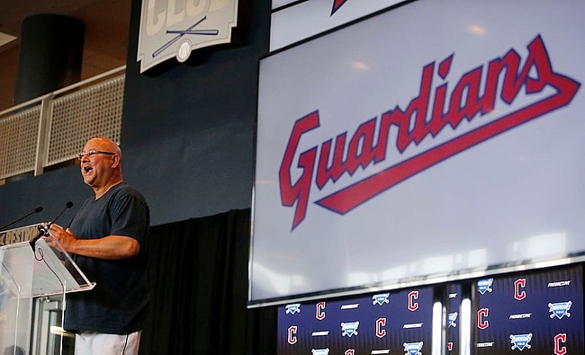 Terry Francona, manager of the Cleveland Indians, speaks during a press conference during the club's announcement of the name change to the Cleveland Guardians at Progressive Field Friday, July 23, 2021 in Cleveland, Ohio.
Indians Guardians01