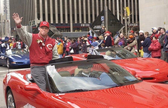 March 31, 2003: Former Reds pitcher and parade grand marshal Tom Browning waves to the crowd as the Findlay Market Opening Day Parade rolls down Fifth Street before the Reds Opening game.
No Title
