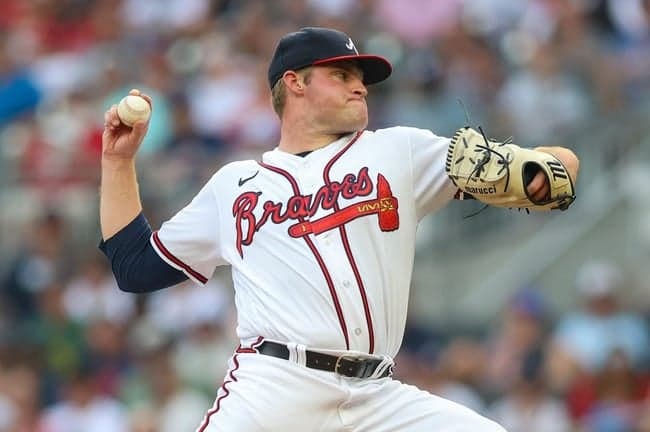Jul 18, 2023; Atlanta, Georgia, USA; Atlanta Braves starting pitcher Bryce Elder (55) throws against the Arizona Diamondbacks in the first inning at Truist Park. Mandatory Credit: Brett Davis-USA TODAY Sports