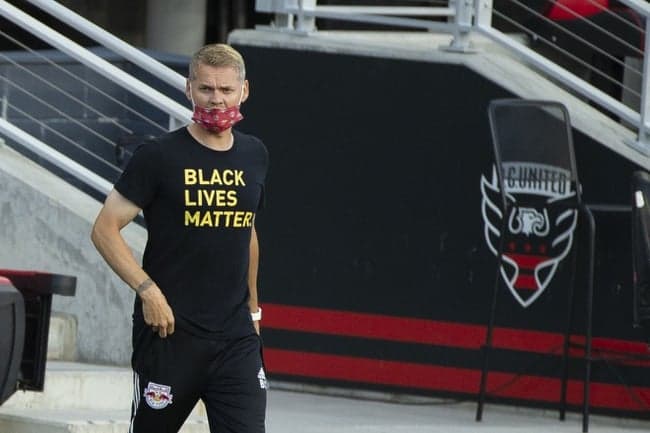 Sep 12, 2020; Washington, DC, USA; New York Red Bulls interim head coach Bradley Carnell walks on the field during warmups before a match against D.C. United at Audi Field. Mandatory Credit: Leah Stauffer-USA TODAY Sports