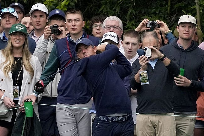 Apr 3, 2023; Augusta, Georgia, USA; Rory McIlroy tees off on the 14th hole during a practice round for The Masters golf tournament at Augusta National Golf Club. Mandatory Credit: Michael Madrid-USA TODAY Network

Pga The Masters Practice Round
