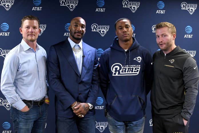 NFL cornerbacks Aqib Talib and Marcus Peters of the Los Angeles Rams