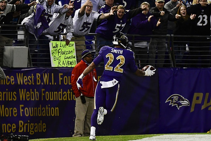 Baltimore Ravens cornerback Jimmy Smith pick-six