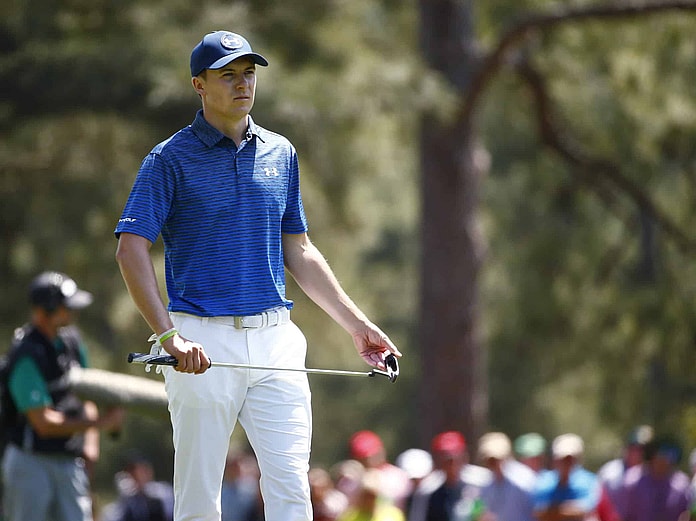 Apr 8, 2017; Augusta, GA, USA; Jordan Spieth walks up the 1st fairway during the third round of The Masters golf tournament at Augusta National Golf Club. Mandatory Credit: Rob Schumacher-USA TODAY Sports