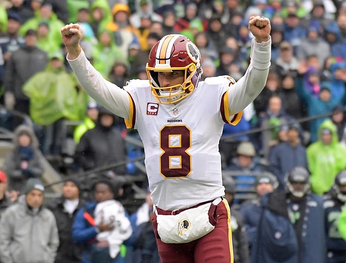 Kirk Cousins celebrates during the Redskins-Seahawks game
