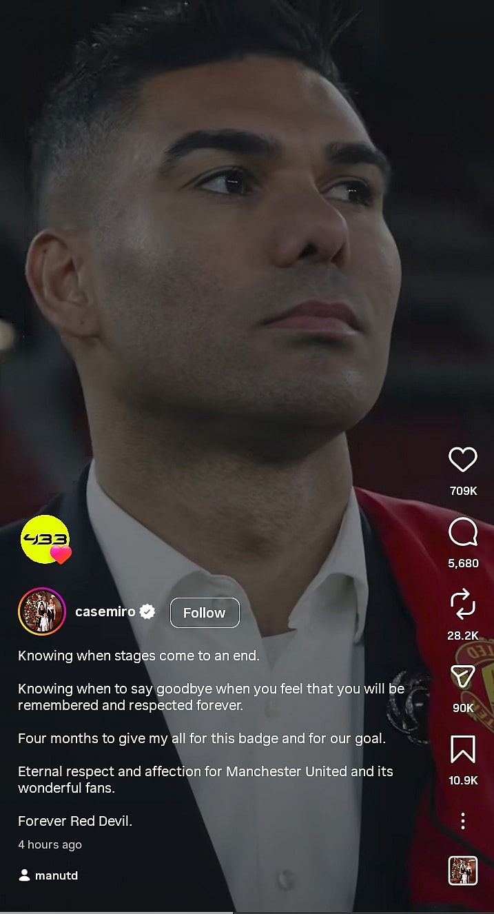 Casemiro's Instagram post 