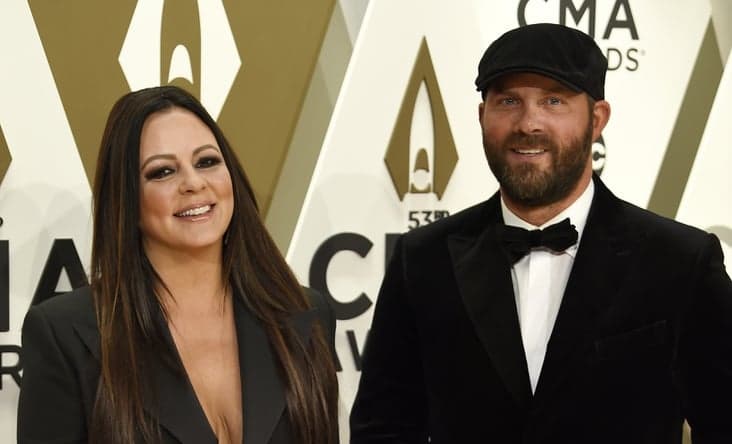 Nov 13, 2019; Nashville, TN, USA; Sara Evans and Jay Barker on the red carpet prior to the 53rd Country Music Association Awards at Bridgestone Arena. Mandatory Credit: George Walker/The Tennessean via USA TODAY NETWORK