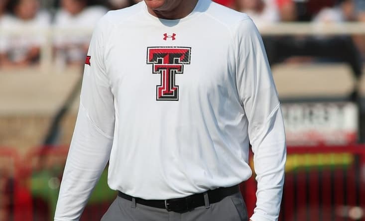 Sep 11, 2021; Lubbock, Texas, USA;  Texas Tech Red Raiders offensive coordinator Sonny Cumbie before the game against the Stephen F. Austin Lumberjacks at Jones AT&T Stadium. Mandatory Credit: Michael C. Johnson-USA TODAY Sports
