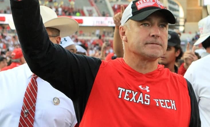 Sep 10, 2022; Lubbock, Texas, USA;  Texas Tech Red Raiders head coach Joey McGuire on the field after the double overtime win against the Houston Cougars at Jones AT&T Stadium and Cody Campbell Field. Mandatory Credit: Michael C. Johnson-USA TODAY Sports