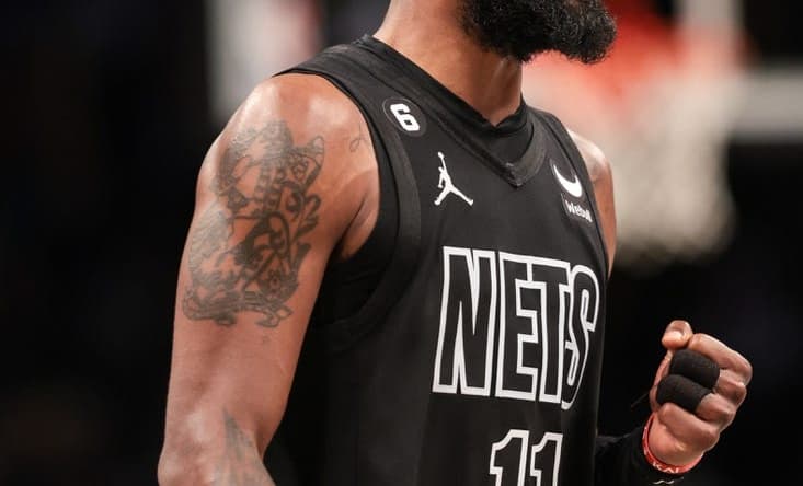 Oct 31, 2022; Brooklyn, New York, USA; Brooklyn Nets guard Kyrie Irving (11) reacts during the second half against the Indiana Pacers at Barclays Center. Mandatory Credit: Vincent Carchietta-USA TODAY Sports