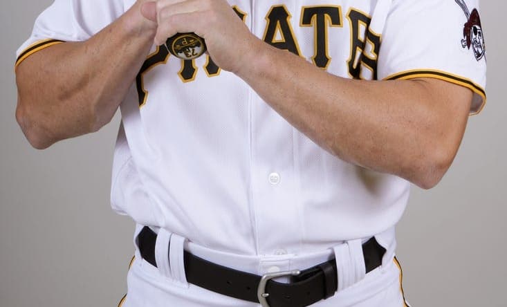 Feb 22, 2023; Bradenton, FL, USA; Pittsburgh Pirates infielder/outfielder Drew Maggi (73) poses for photos during Media Day. Mandatory Credit: Dave Nelson-USA TODAY Sports