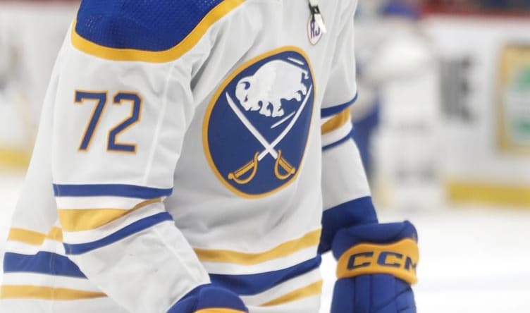 Jan 6, 2024; Pittsburgh, Pennsylvania, USA; Buffalo Sabres right wing Tage Thompson (72) warms up before the game against the Pittsburgh Penguins at PPG Paints Arena. Mandatory Credit: Charles LeClaire-USA TODAY Sports