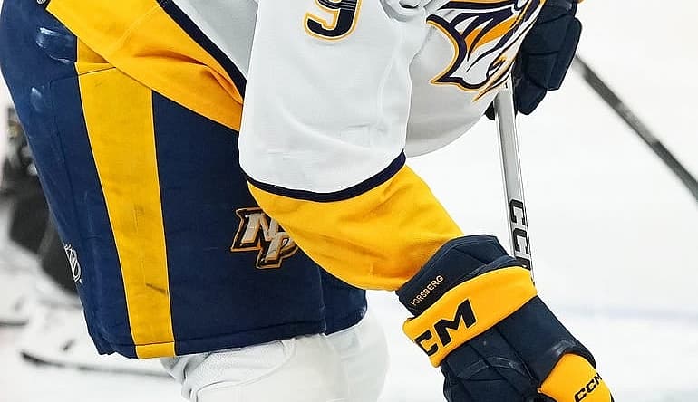 Dec 9, 2023; Toronto, Ontario, CAN; Nashville Predators left wing Filip Forsberg (9) skates against the Nashville Predators against the Toronto Maple Leafs during the warmup at Scotiabank Arena. Mandatory Credit: Nick Turchiaro-USA TODAY Sports