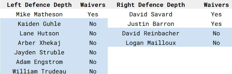 montreal canadiens defensive depth both sides