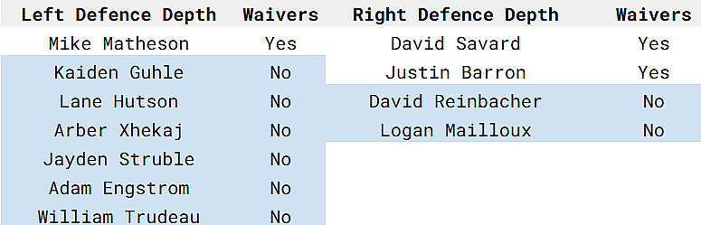 montreal canadiens defensive depth both sides