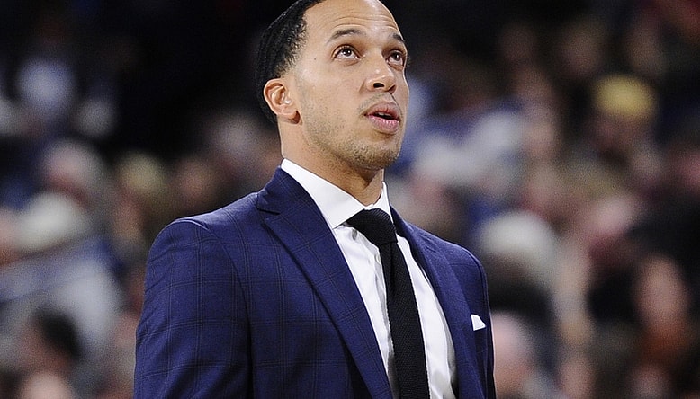 Dec 21, 2018; Spokane, WA, USA; Denver Pioneers head coach Rodney Billups looks up at the video board during the first half against the Gonzaga Bulldogs at McCarthey Athletic Center. Mandatory Credit: James Snook-USA TODAY Sports