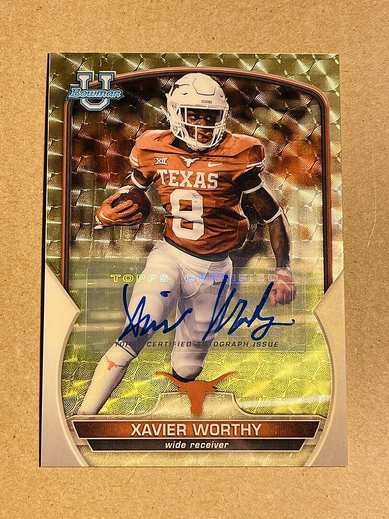 2022 Bowman University Gold Vinyl Autograph 1/1 Superfractor Xavier Worthy
