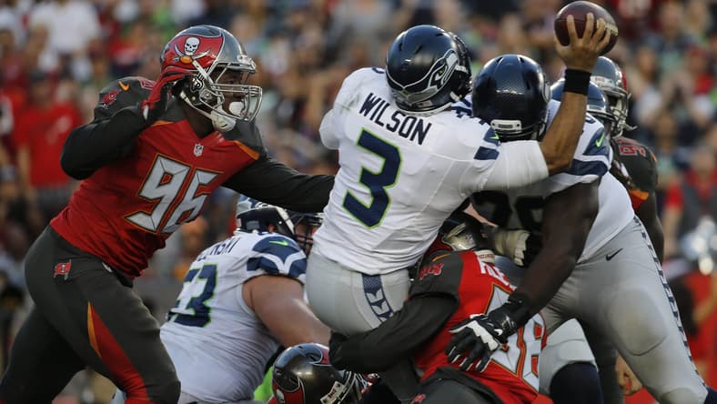 Russell Wilson gets sacked, a big problem for the Seahawks heading into training camp