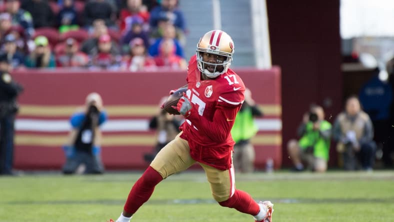 Caption: January 1, 2017; Santa Clara, CA, USA; San Francisco 49ers wide receiver Jeremy Kerley (17) during the first quarter against the Seattle Seahawks at Levi's Stadium. The Seahawks defeated the 49ers 25-23. Mandatory Credit: Kyle Terada-USA TODAY Sports