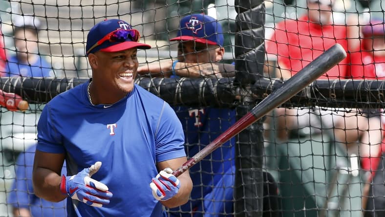 Oct 6, 2016; Arlington, TX, USA; Texas Rangers third baseman Adrian Beltre (29) takes batting practice before the game against theToronto Blue Jays in game one of the 2016 ALDS playoff baseball game at Globe Life Park in Arlington. Mandatory Credit: Tim Heitman-USA TODAY Sports