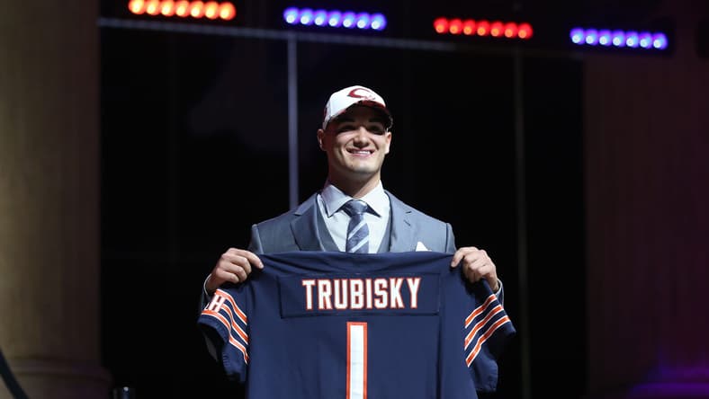 NFL rookies, MitchTrubisky (North Carolina) is selected as the number 2 overall pick to the Chicago Bears in the first round the 2017 NFL Draft at Philadelphia Museum of Art.