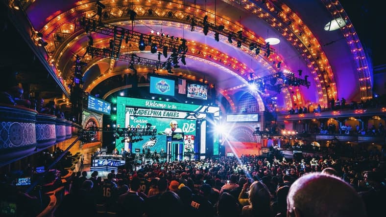 Apr 28, 2016; Chicago, IL, USA; A general view as Carson Wentz (North Dakota State) is selected by the Philadelphia Eagles as the number two overall pick in the first round of the 2016 NFL Draft at Auditorium Theatre. Mandatory Credit: Chuck Anderson-USA TODAY Sports