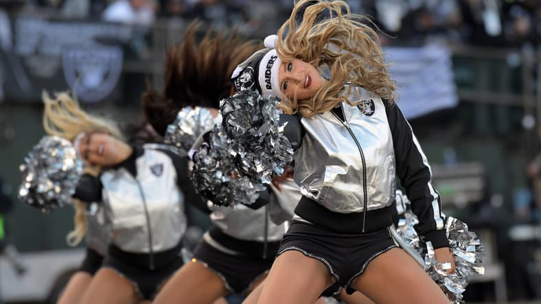 Caption: Dec 24, 2016; Oakland, CA, USA; Oakland Raiders raiderette cheerleaders pose during a NFL football game against the Indianapolis Colts at Oakland-Alameda Coliseum. Mandatory Credit: Kirby Lee-USA TODAY Sports Created: