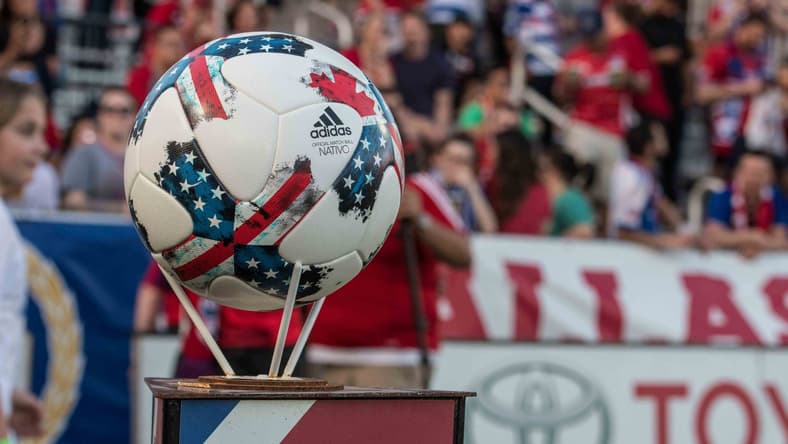 18, 2017; Frisco, TX, USA; A view of the game ball and team logo before the game between FC Dallas and the New England Revolution at Toyota Stadium. FC Dallas defeats New England Revolution 2-1. Mandatory Credit: Jerome Miron-USA TODAY Sports